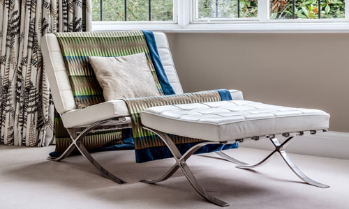 Barelona chair in a master bedroom design scheme by Surrey based interior designer Hilary White