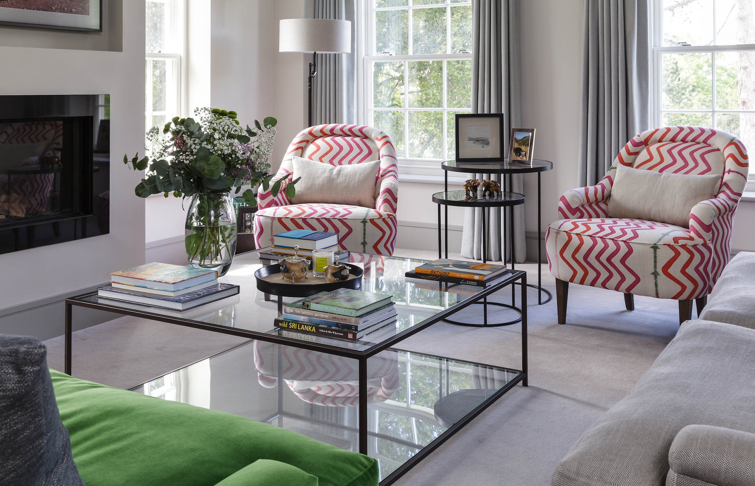 Kit Kemp Rick Rack fabric on armchairs interior Design by Hilary White