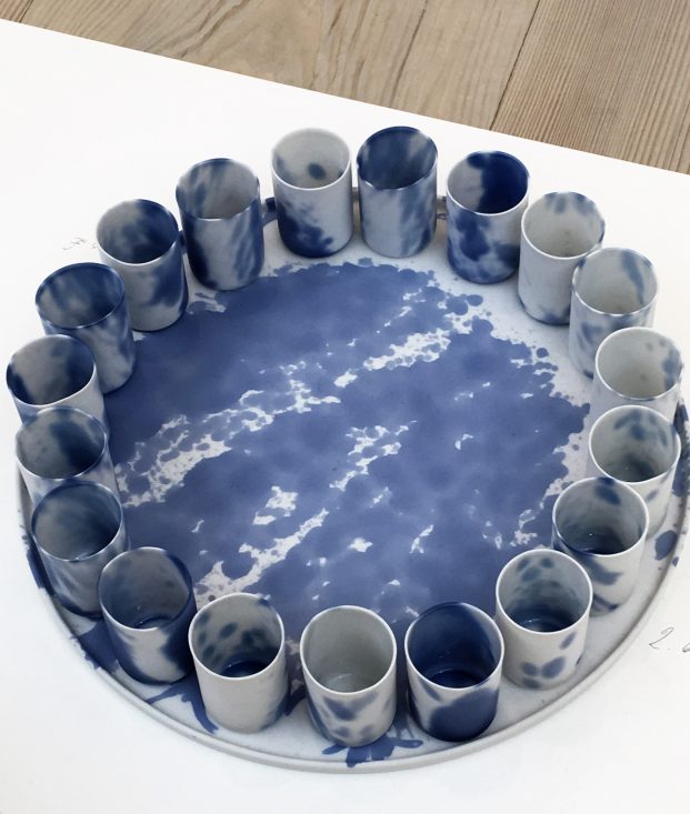 Sea, Blue and White porcelain on canvas by Lee Eun